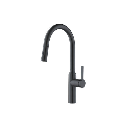 Flusso Faucets Klassiker Ziel 17" Single Hole Rock Gray Stainless Steel Pull-Down Kitchen Faucet With Dual Function Sprayer