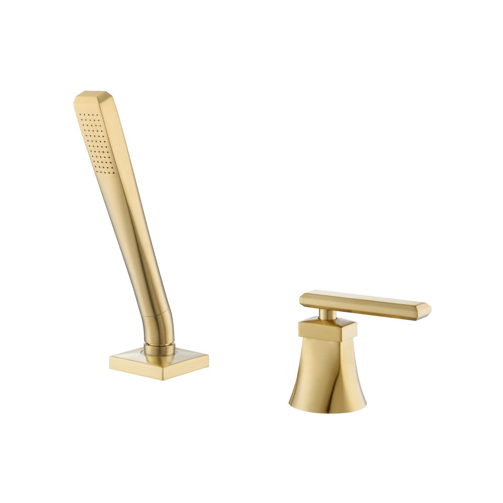 Flusso Faucets Satin Brass PVD Deck Diverter With Holder & Hose