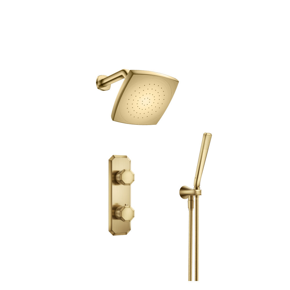 Flusso Faucets Satin Brass PVD Two Output Shower Set With Shower Head And Hand Held