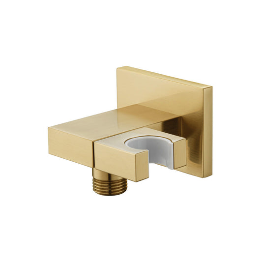 Flusso Faucets Satin Brass PVD Wall Elbow With Holder Combo - Adjustable Angle