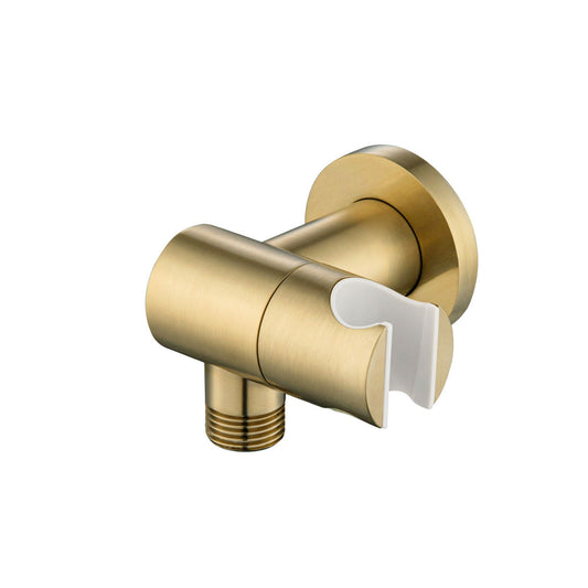 Flusso Faucets Satin Brass PVD Wall Elbow With Holder Combo - Adjustable Angle