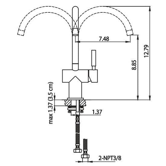 Flusso Faucets Serie 100 13" Single Hole Chrome Solid Brass Kitchen / Bar Faucet With Swivel Spout