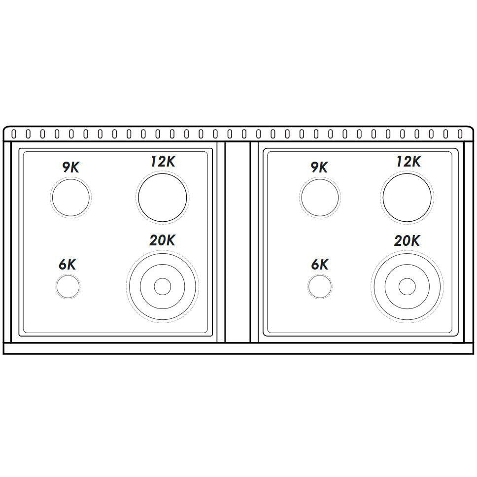 Forte 48" Stainless Steel LP Convertible Residential Natural Gas Rangetop Cooktop With 8 Sealed Italian Burners, Power Cord, Grate, Griddle, Grill, Backsplash, and Conversion Kit