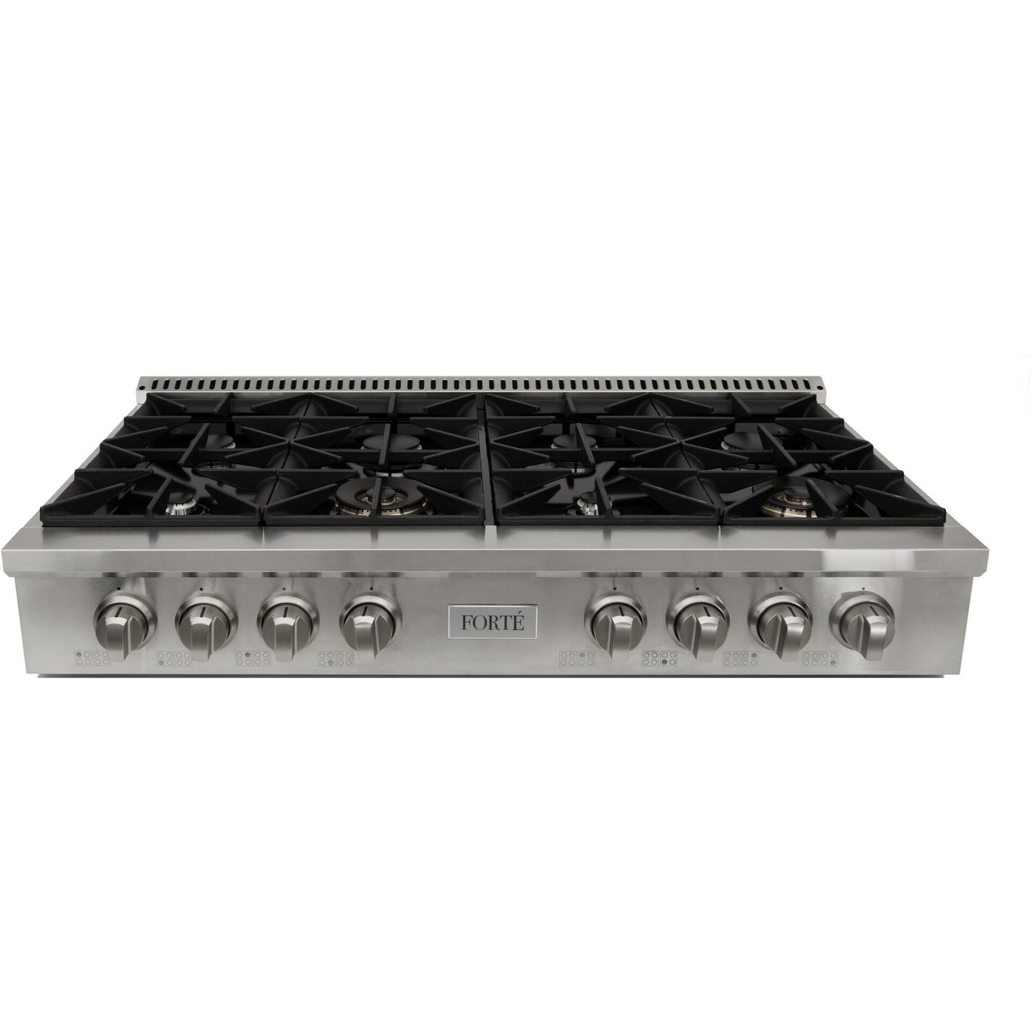 Forte 48" Stainless Steel LP Convertible Residential Natural Gas Rangetop Cooktop With 8 Sealed Italian Burners, Power Cord, Grate, Griddle, Grill, Backsplash, and Conversion Kit