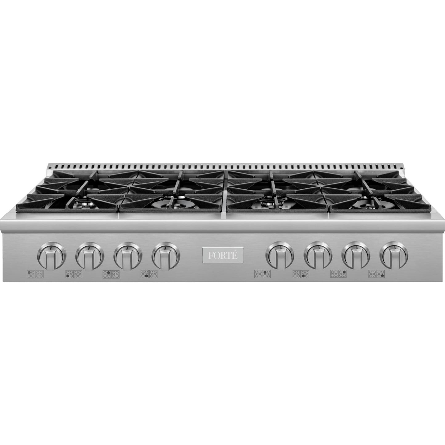 Forte 48" Stainless Steel LP Convertible Residential Natural Gas Rangetop Cooktop With 8 Sealed Italian Burners, Power Cord, Grate, Griddle, Grill, Backsplash, and Conversion Kit