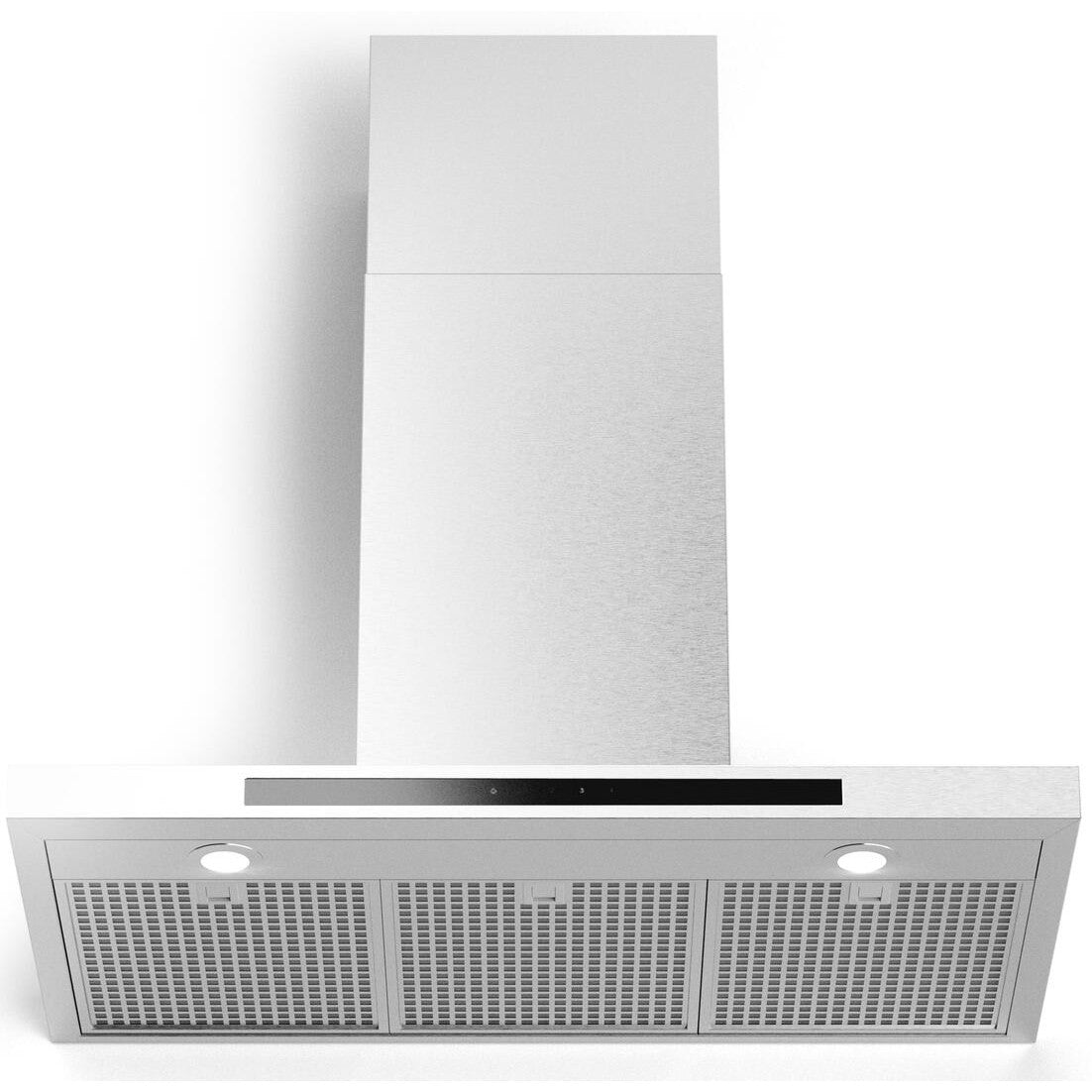 Forte Alberto 36" 600 CFM Convertible Residential Round Duct Stainless Steel Wall Mount Range Hood With Chimney Extension, Recirculating Kit, Charcoal Filters, and LED Lighting