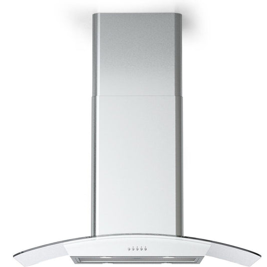 Forte Cortivo 36" 600 CFM Convertible Residential Round Duct Stainless Steel Island Mount Range Hood With Recirculating Kit, Charcoal Filters, and LED Lighting