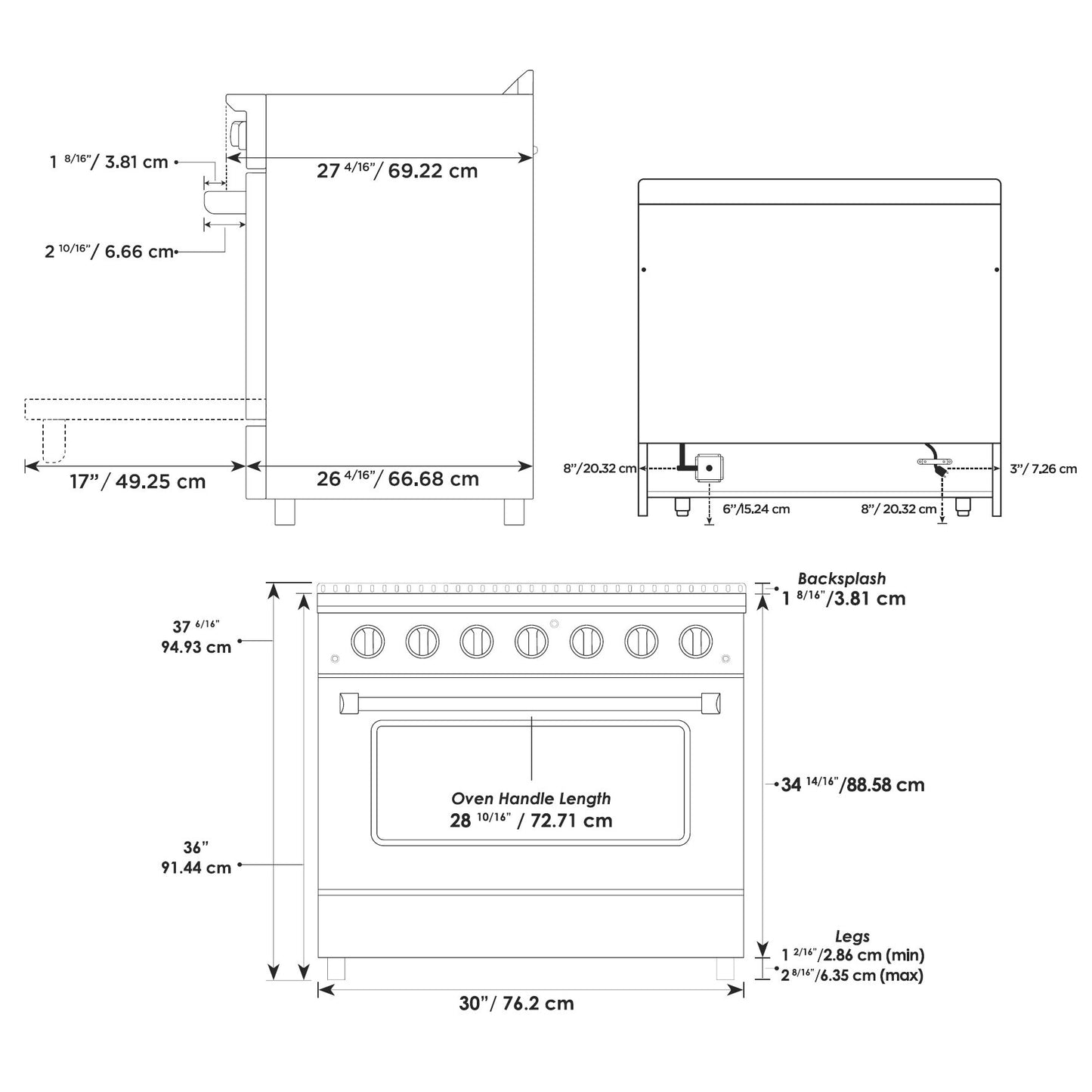 Forte FGR304BBB 30" 3.53 Cu. Ft. Single Oven Black Freestanding Natural Gas LP Convertible Residential Gas Range With Convertion Kit, Grate, Racks, Trays, and Back Splash