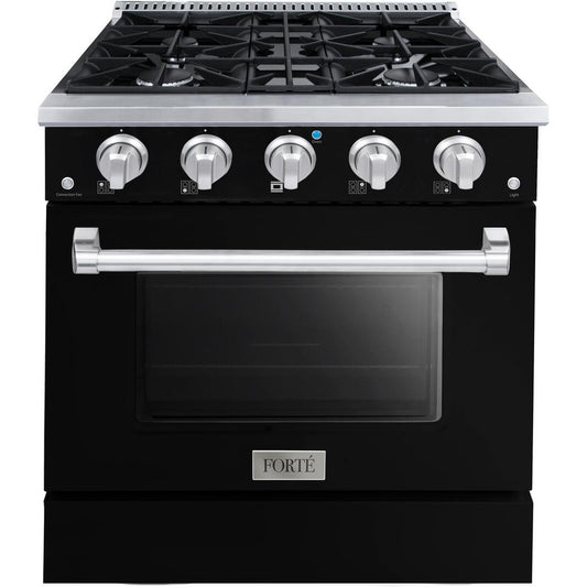Forte FGR304BBB 30" 3.53 Cu. Ft. Single Oven Black Freestanding Natural Gas LP Convertible Residential Gas Range With Convertion Kit, Grate, Racks, Trays, and Back Splash