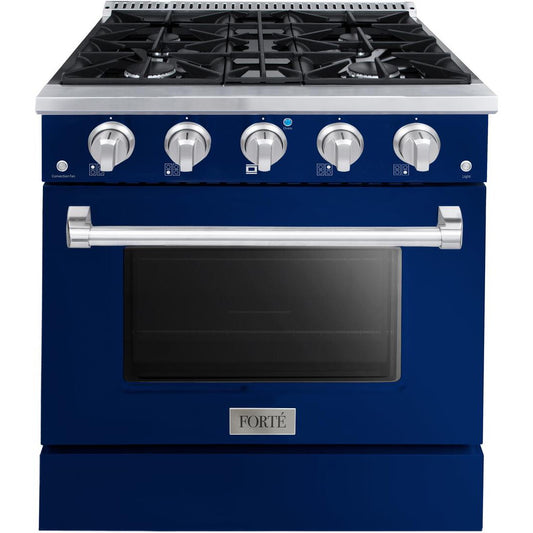 Forte FGR304BBL 30" 3.53 Cu. Ft. Single Oven Midnight Blue Freestanding Natural Gas LP Convertible Residential Gas Range With Convertion Kit, Grate, Racks, Trays, and Back Splash