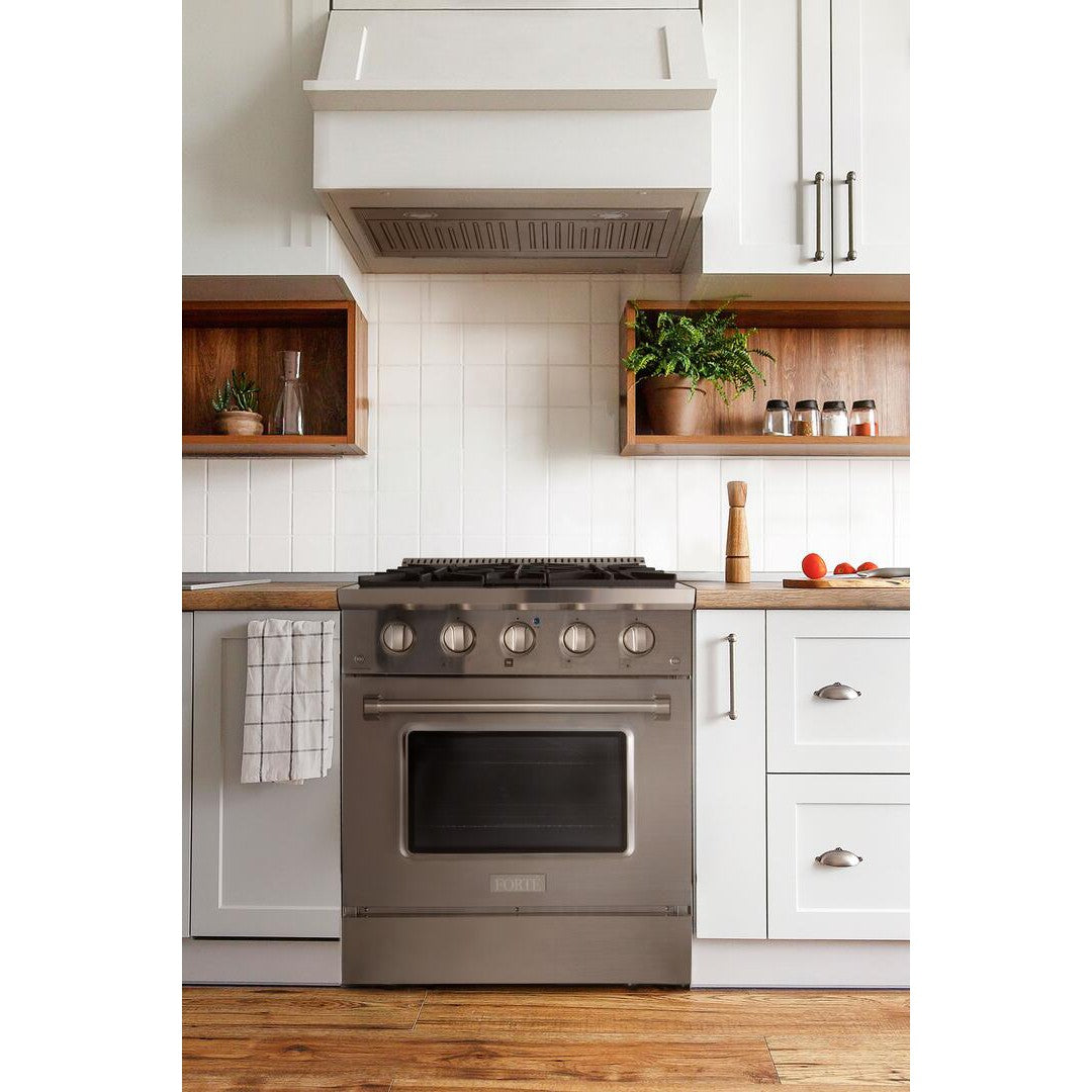 Forte FGR304BSS 30" 3.53 Cu. Ft. Single Oven Stainless Steel Freestanding Natural Gas LP Convertible Residential Gas Range With Convertion Kit, Grate, Racks, Trays, and Back Splash