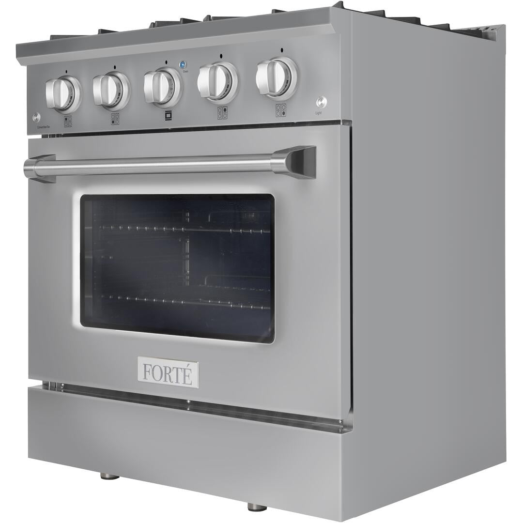 Forte FGR304BSS 30" 3.53 Cu. Ft. Single Oven Stainless Steel Freestanding Natural Gas LP Convertible Residential Gas Range With Convertion Kit, Grate, Racks, Trays, and Back Splash