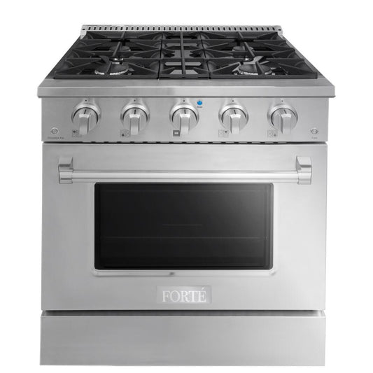 Forte FGR304BSS 30" 3.53 Cu. Ft. Single Oven Stainless Steel Freestanding Natural Gas LP Convertible Residential Gas Range With Convertion Kit, Grate, Racks, Trays, and Back Splash
