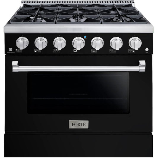 Forte FGR366BBB 36" 4.5 Cu. Ft. Single Oven Black Freestanding Natural Gas LP Convertible Residential Gas Range With Convertion Kit, Grate, Racks, Trays, and Back Splash