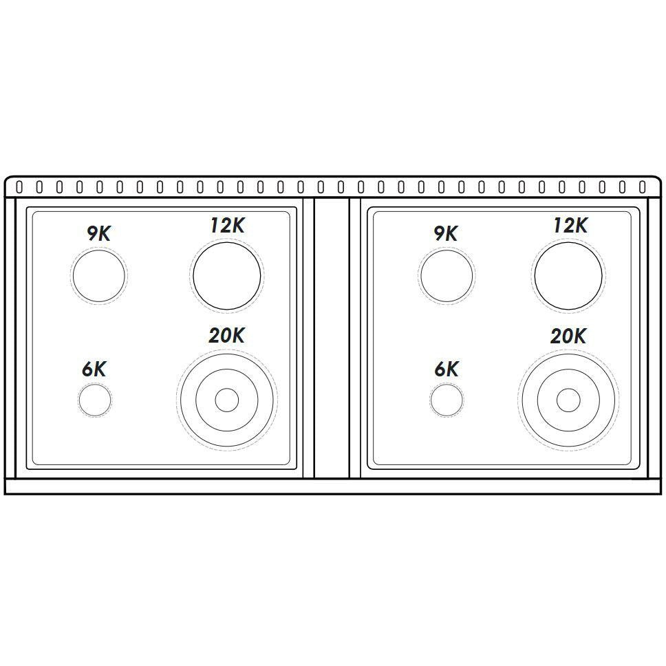 Forte FGR488BBG 48" 5.53 Cu. Ft. Double Oven Burgundy Freestanding Natural Gas LP Convertible Residential Gas Range With Griddle, Convertion Kit, Grate, Racks, Trays, and Back Splash