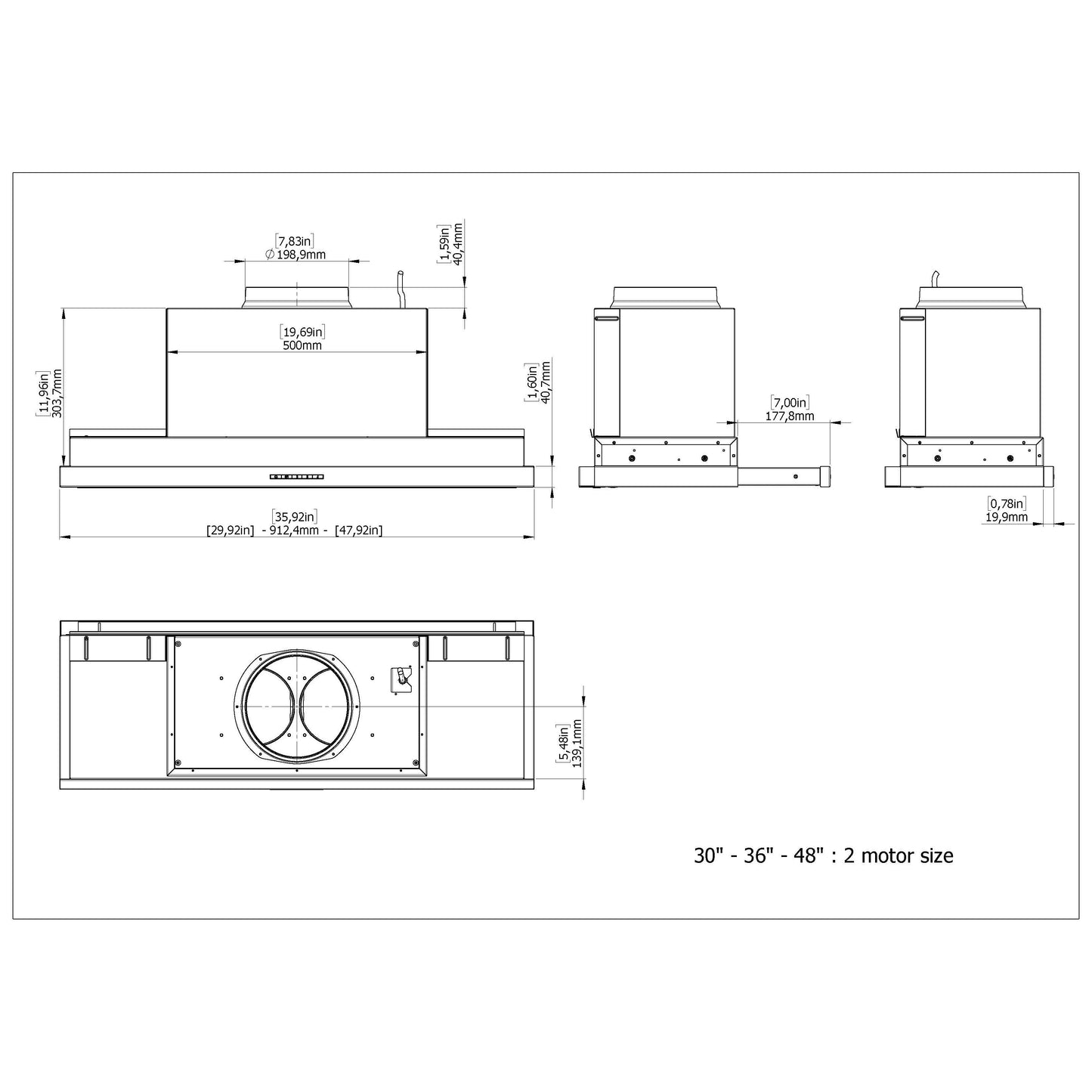 Forte Keira 30" 1100 CFM Convertible Residential Round Duct Stainless Steel Slide Out Cabinet Insert Range Hood With LED Bar Lighting