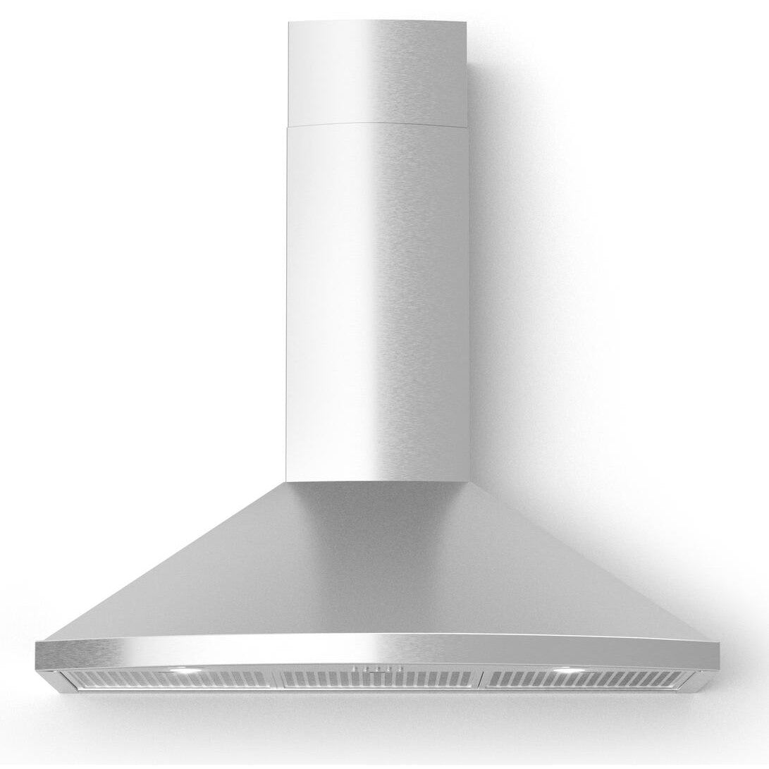 Forte Tega 30" 600 CFM Convertible Residential Round Duct Stainless Steel Wall Mount Range Hood With Chimney Extension, Recirculating Kit, Charcoal Filters, and LED Lighting