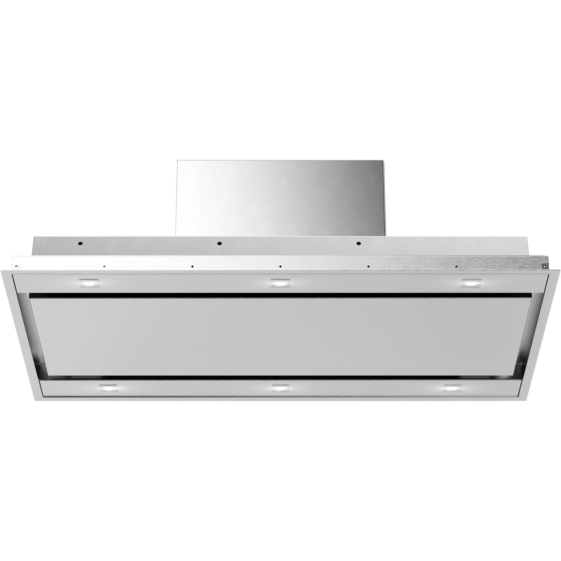 Forte Vertice 36" 600 CFM Convertible Residential Round Duct Stainless Steel Ceiling Mount Range Hood With Recirculating Kit, Charcoal Filters, and LED Lighting