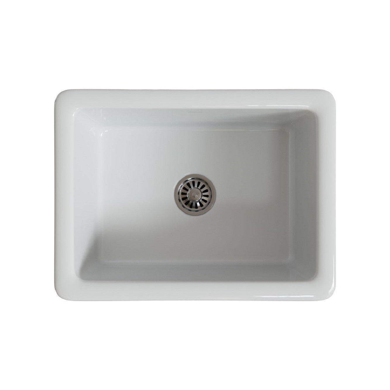 Fortis 24" White Single Bowl Farmhouse Apron-Front Reversible Fireclay Rectangular Kitchen Sink
