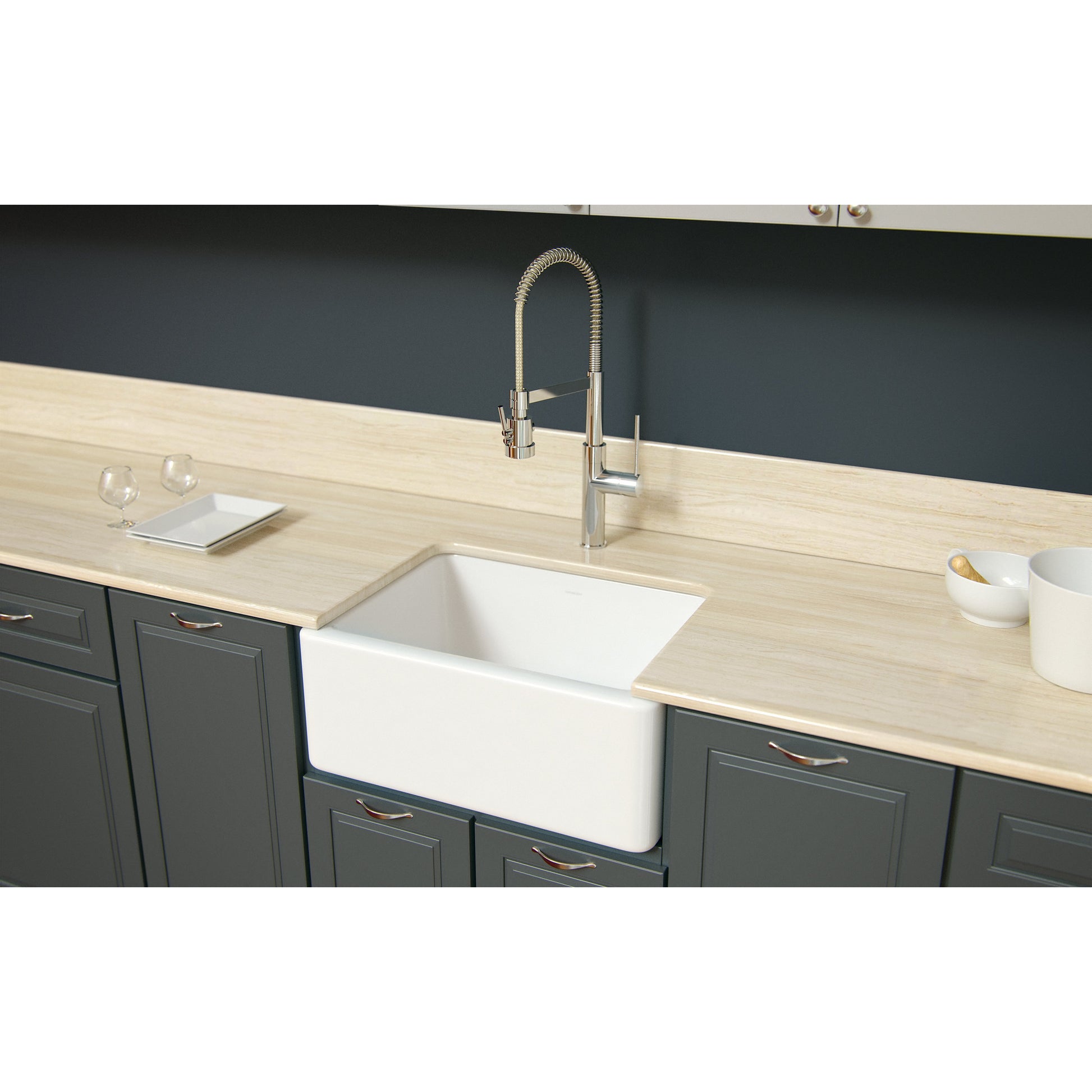 Fortis 24" White Single Bowl Farmhouse Apron-Front Reversible Fireclay Rectangular Kitchen Sink