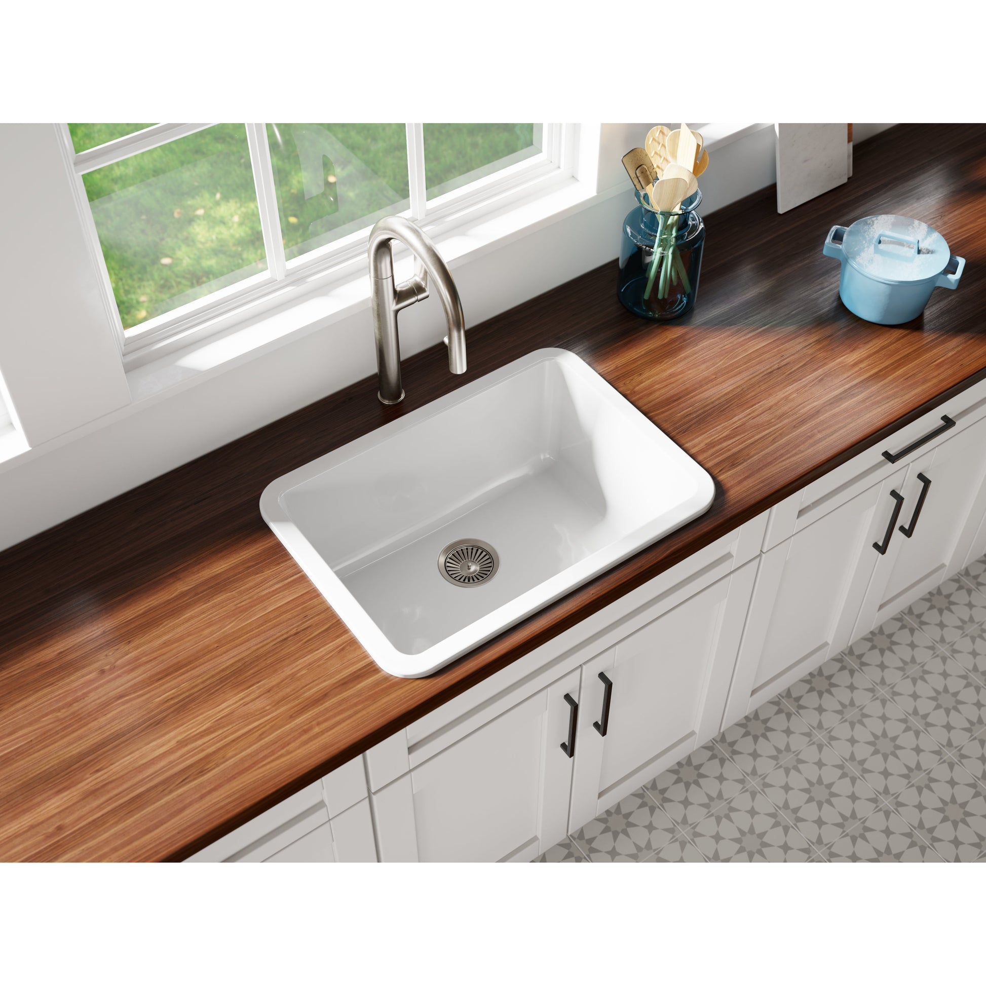 Fortis 27" White Single Bowl Farmhouse Drop-in/Undermount Fireclay Rectangular Kitchen Sink