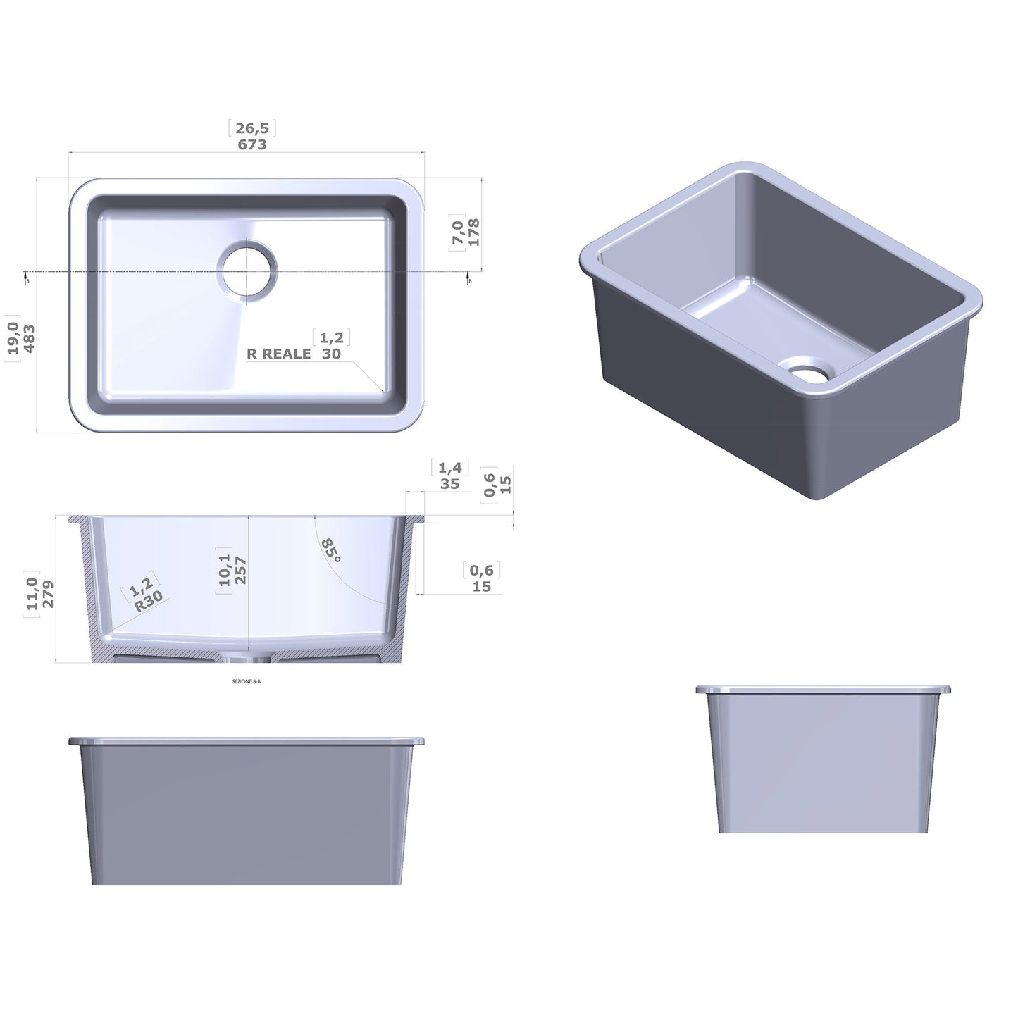 Fortis 27" White Single Bowl Farmhouse Drop-in/Undermount Fireclay Rectangular Kitchen Sink