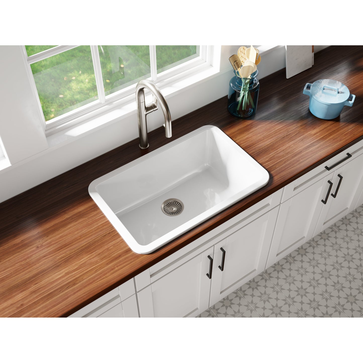 Fortis 30" White Single Bowl Drop-in/Undermount Fireclay Rectangular Kitchen Sink