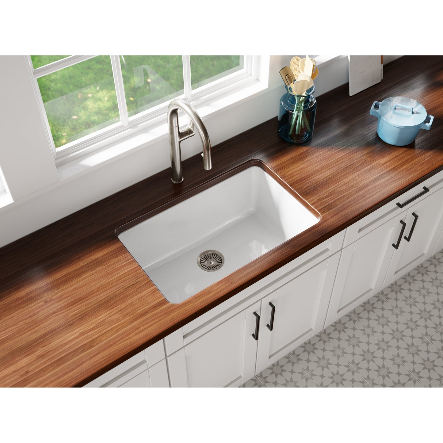 Fortis 30" White Single Bowl Drop-in/Undermount Fireclay Rectangular Kitchen Sink