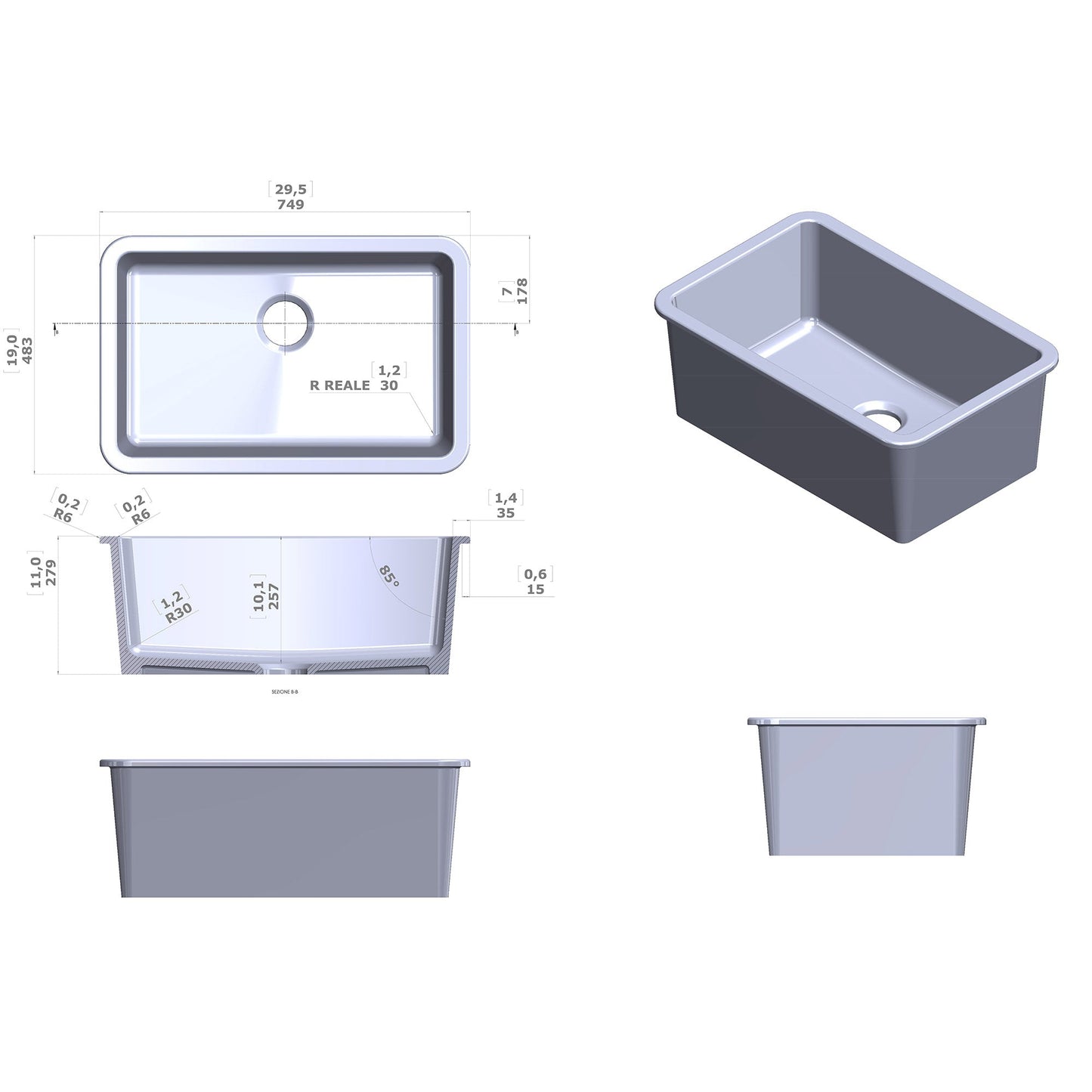 Fortis 30" White Single Bowl Drop-in/Undermount Fireclay Rectangular Kitchen Sink