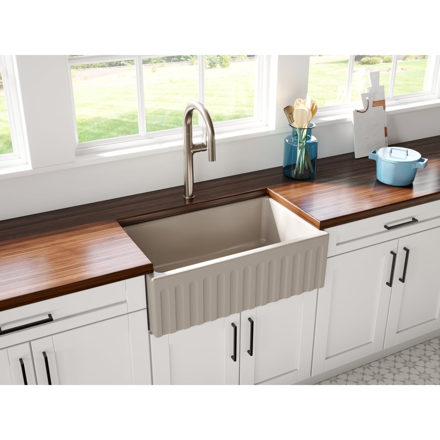 Fortis 30" x 18" Silver Flax Single Bowl Farmhouse Apron-Front Reversible Fireclay Rectangular Kitchen Sink