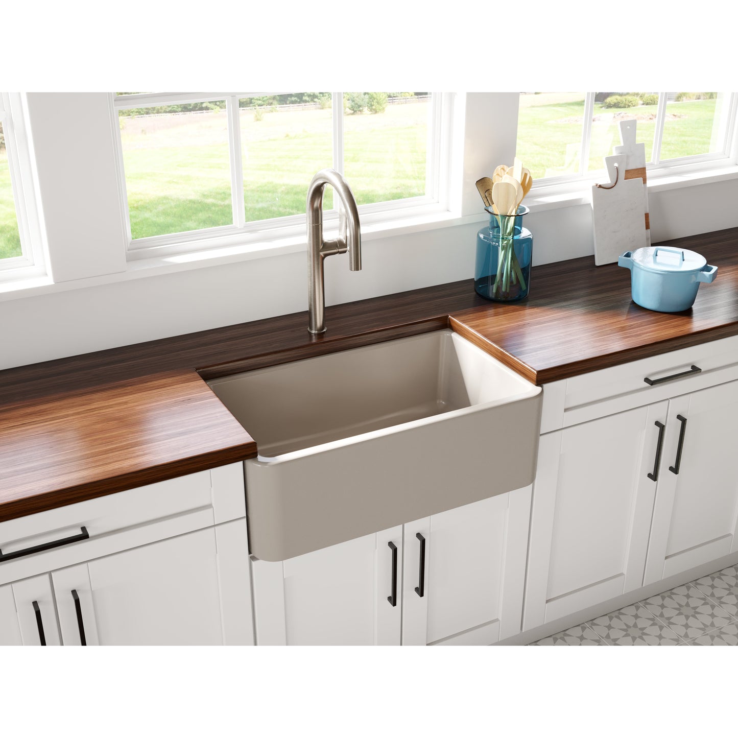 Fortis 30" x 18" Silver Flax Single Bowl Farmhouse Apron-Front Reversible Fireclay Rectangular Kitchen Sink