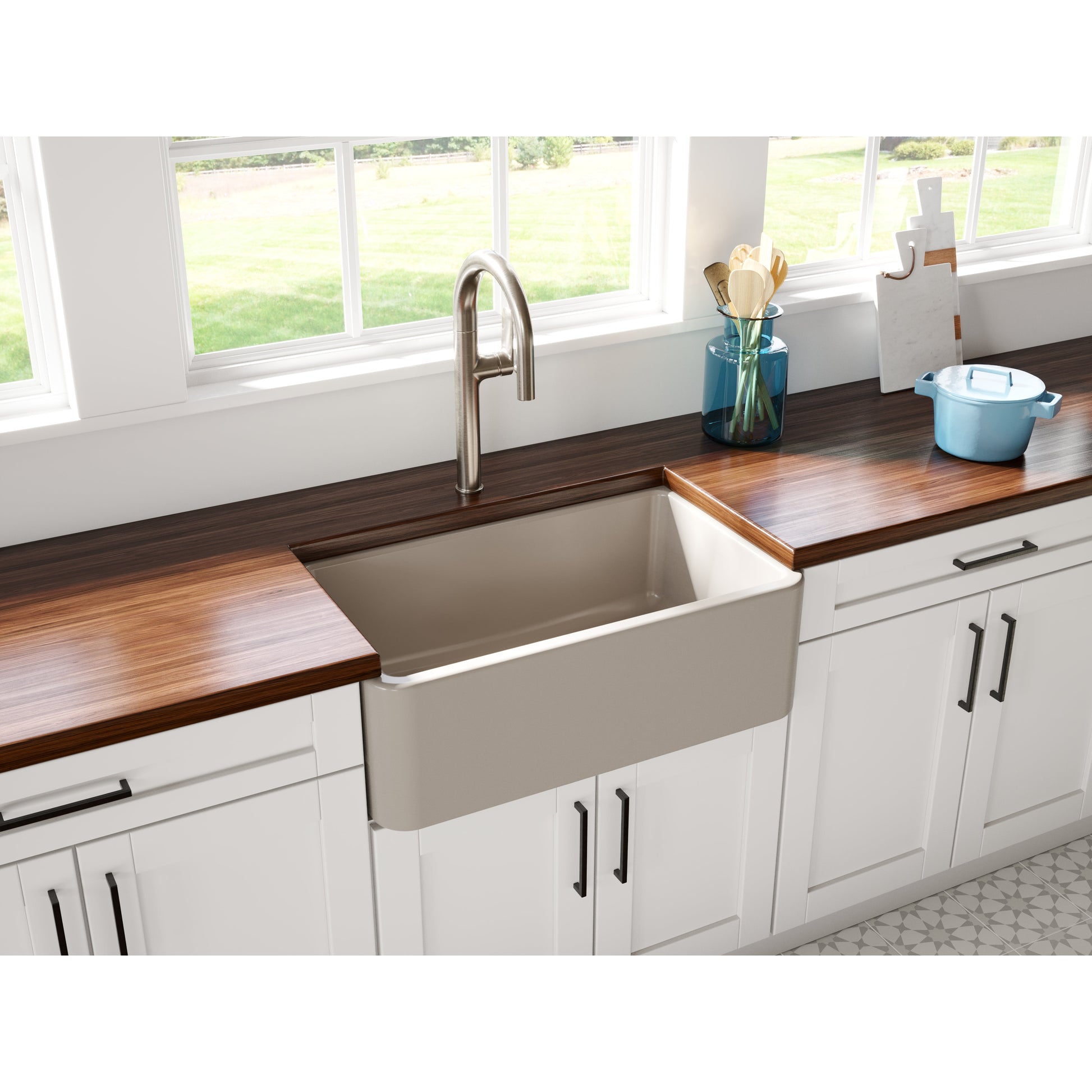 Fortis 30" x 18" Silver Flax Single Bowl Farmhouse Apron-Front Reversible Fireclay Rectangular Kitchen Sink