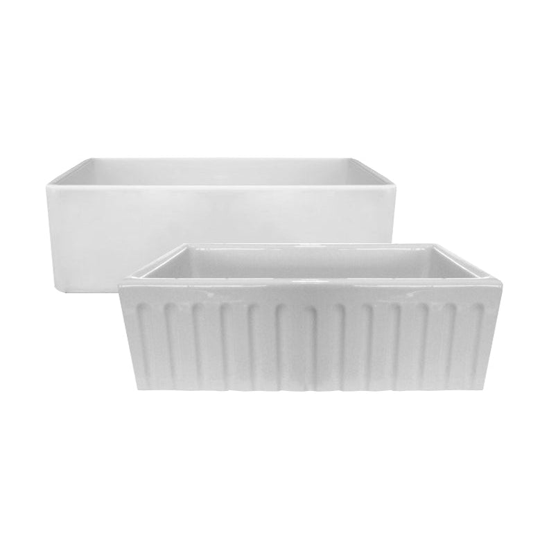 Fortis 30" x 18" White Single Bowl Farmhouse Apron-Front Reversible Fireclay Rectangular Kitchen Sink