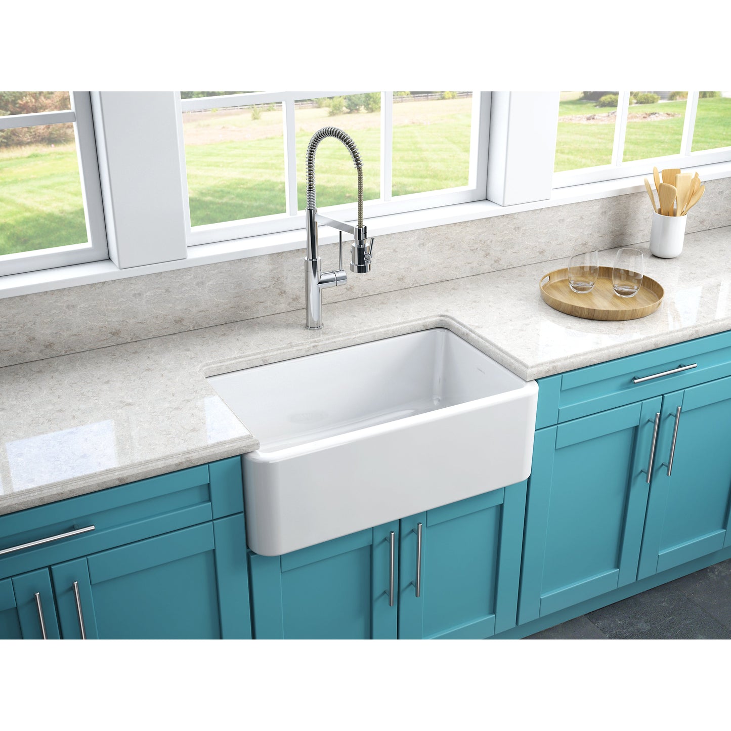 Fortis 30" x 18" White Single Bowl Farmhouse Apron-Front Reversible Fireclay Rectangular Kitchen Sink