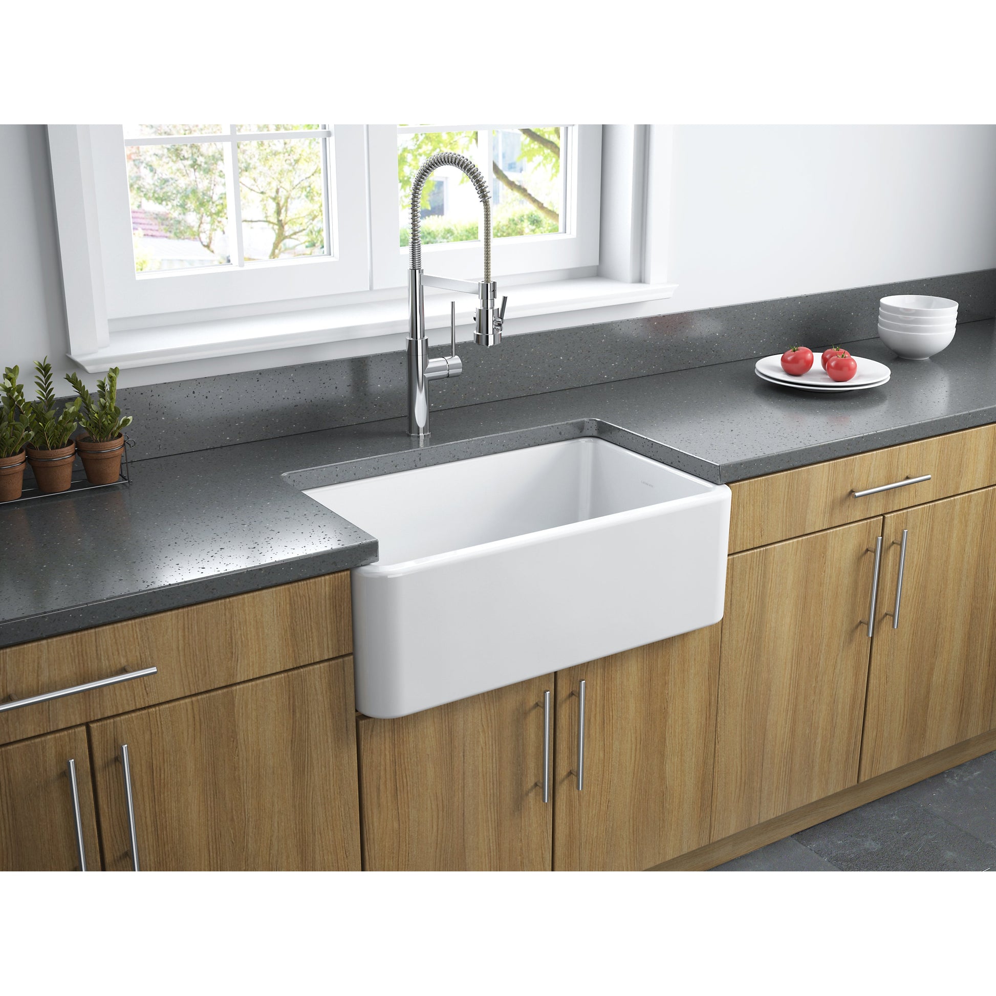 Fortis 30" x 18" White Single Bowl Farmhouse Apron-Front Reversible Fireclay Rectangular Kitchen Sink