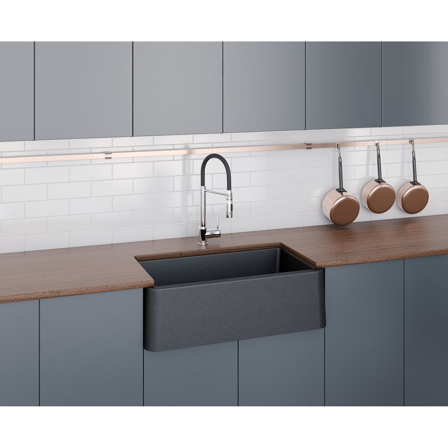 Fortis 30" x 19" Black Metallic Single Bowl Apron Front Farmhouse Granite Kitchen Sink