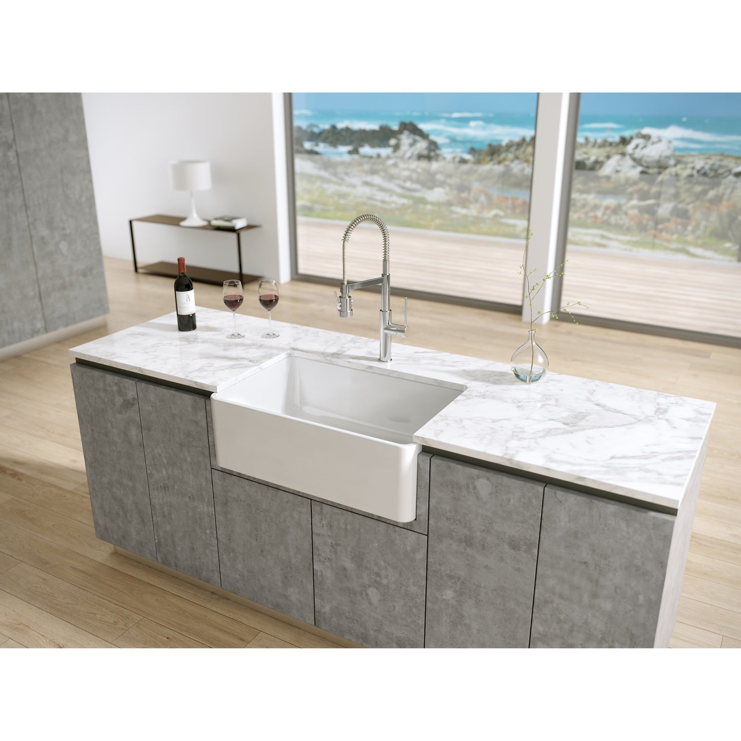 Fortis 30" x 19" White Single Bowl Farmhouse Apron-Front Reversible Fireclay Rectangular Kitchen Sink
