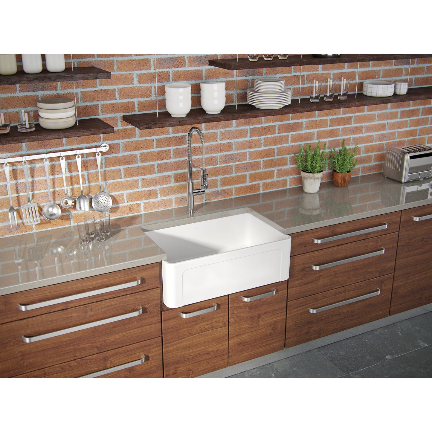 Fortis 30" x 19" White Single Bowl Farmhouse Apron-Front Reversible Fireclay Rectangular Kitchen Sink