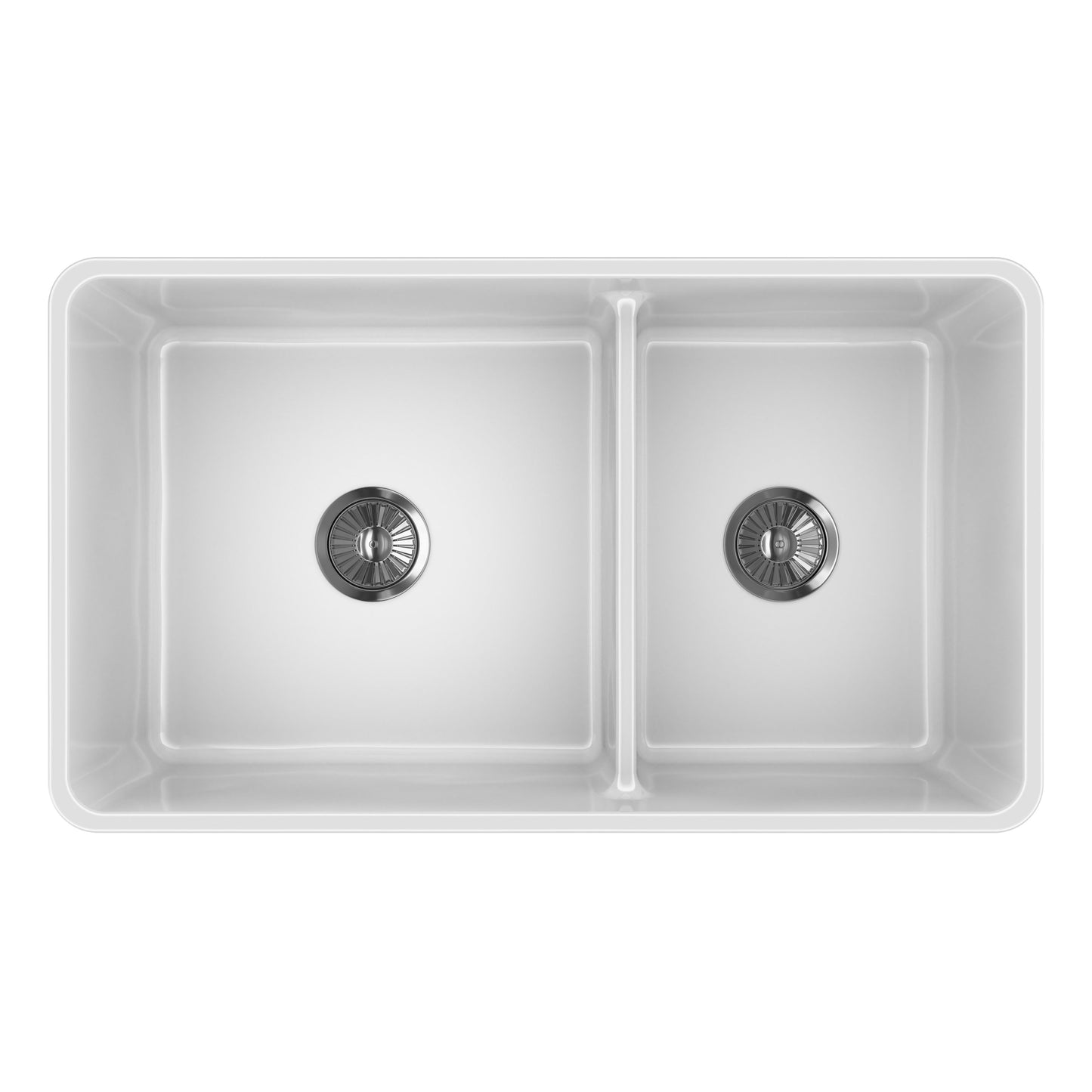 Fortis 33" White Double Bowl Farmhouse Reversible Fireclay Rectangular Kitchen Sink
