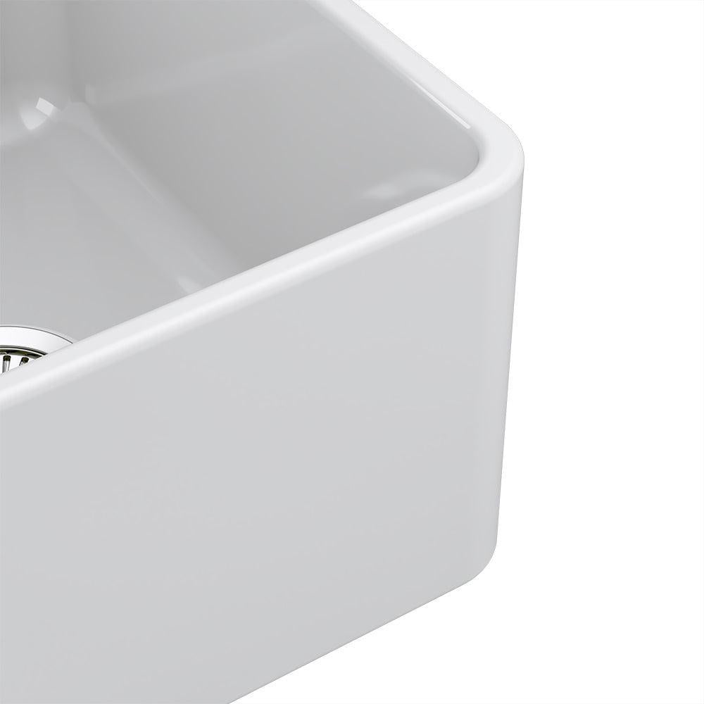 Fortis 33" White Double Bowl Farmhouse Reversible Fireclay Rectangular Kitchen Sink