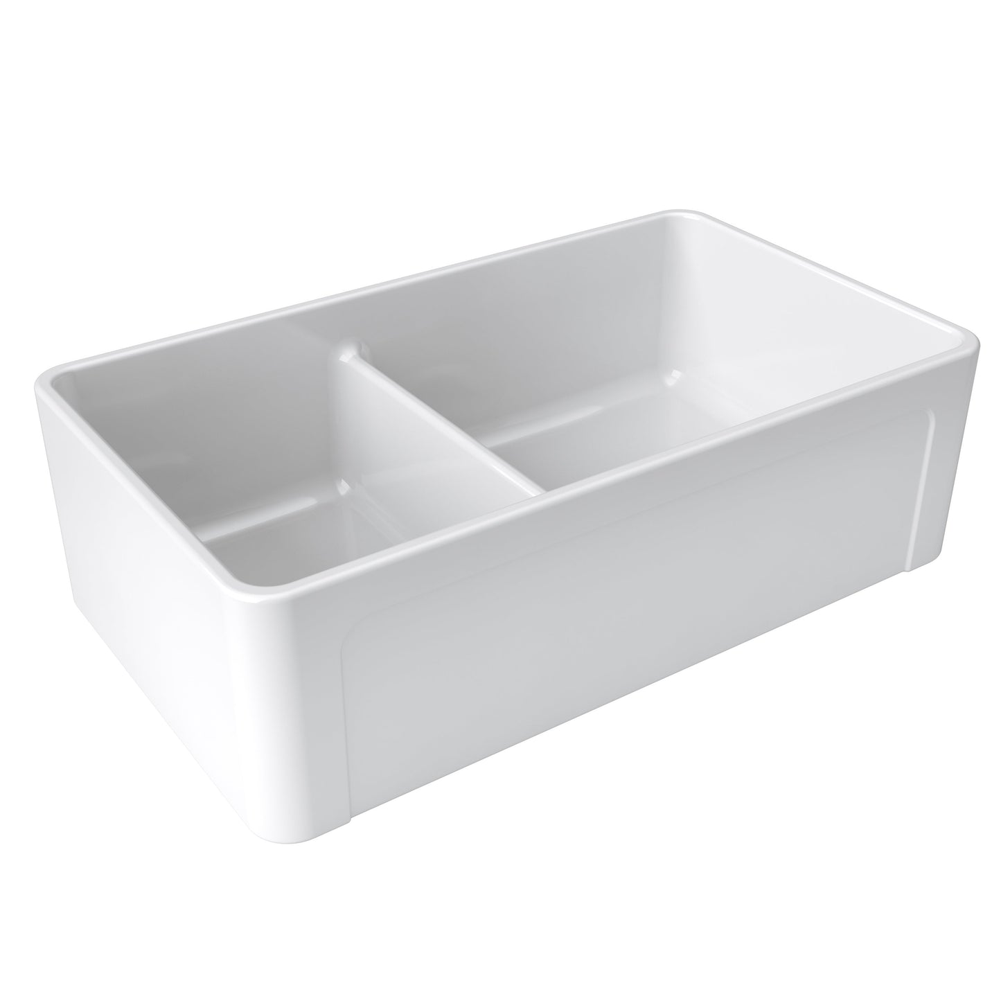 Fortis 33" White Double Bowl Farmhouse Reversible Fireclay Rectangular Kitchen Sink