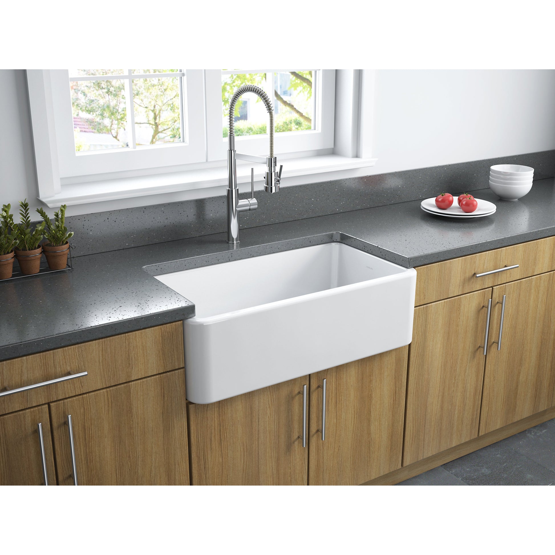 Fortis 33" x 18" Matte Black Single Bowl Farmhouse Apron-Front Reversible Fireclay Rectangular Kitchen Sink
