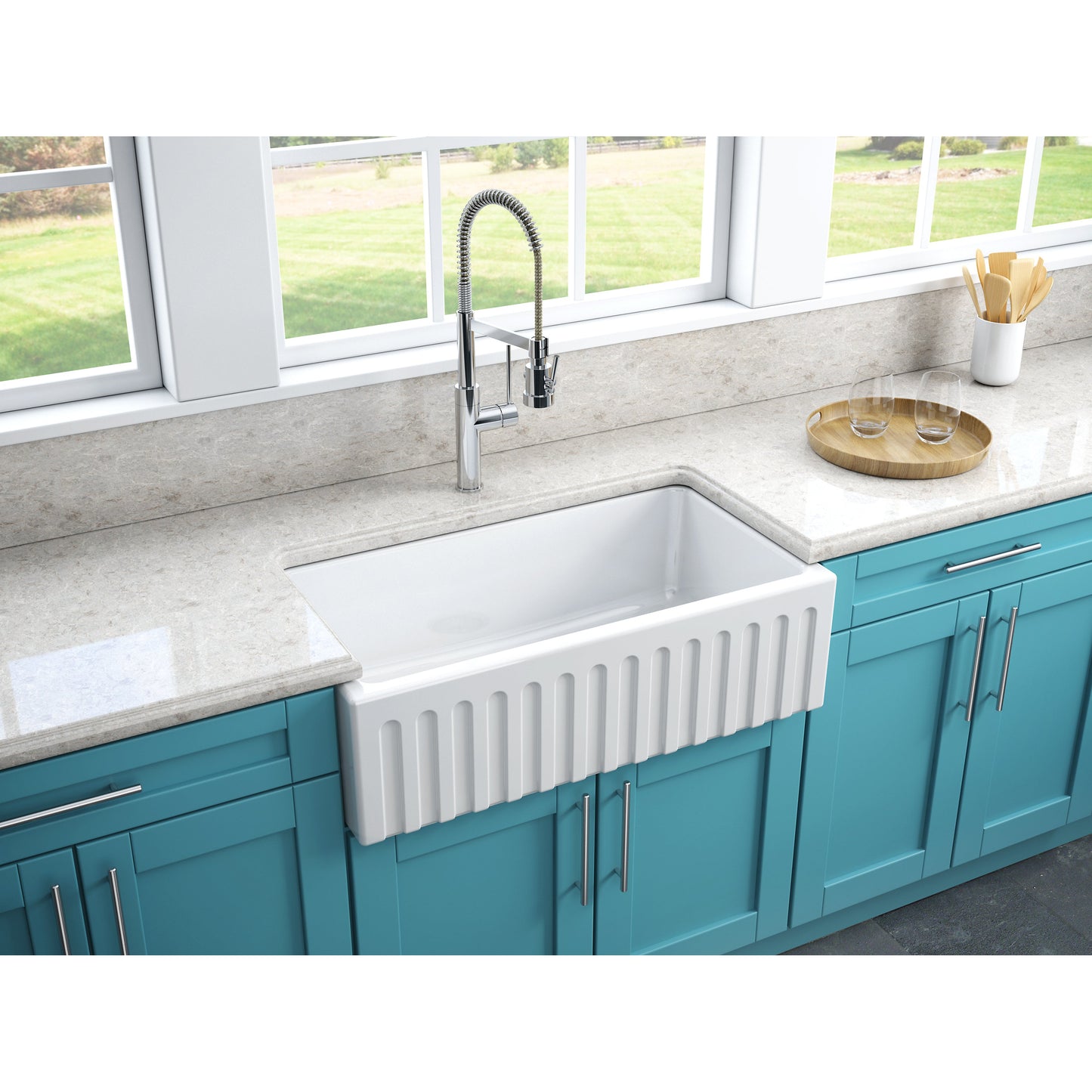 Fortis 33" x 18" Matte Black Single Bowl Farmhouse Apron-Front Reversible Fireclay Rectangular Kitchen Sink