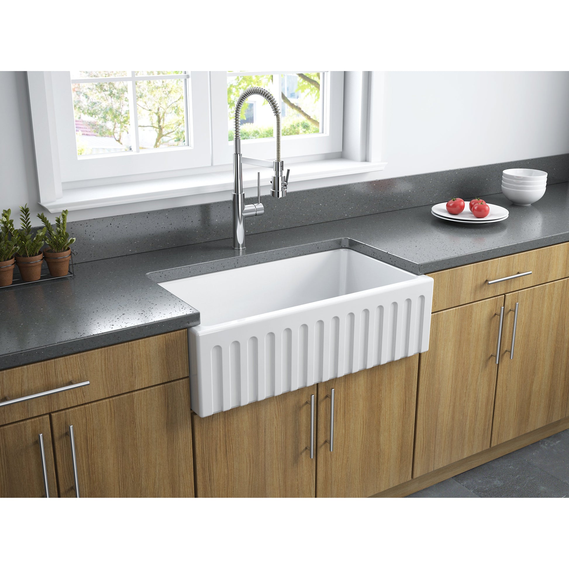 Fortis 33" x 18" Matte Black Single Bowl Farmhouse Apron-Front Reversible Fireclay Rectangular Kitchen Sink