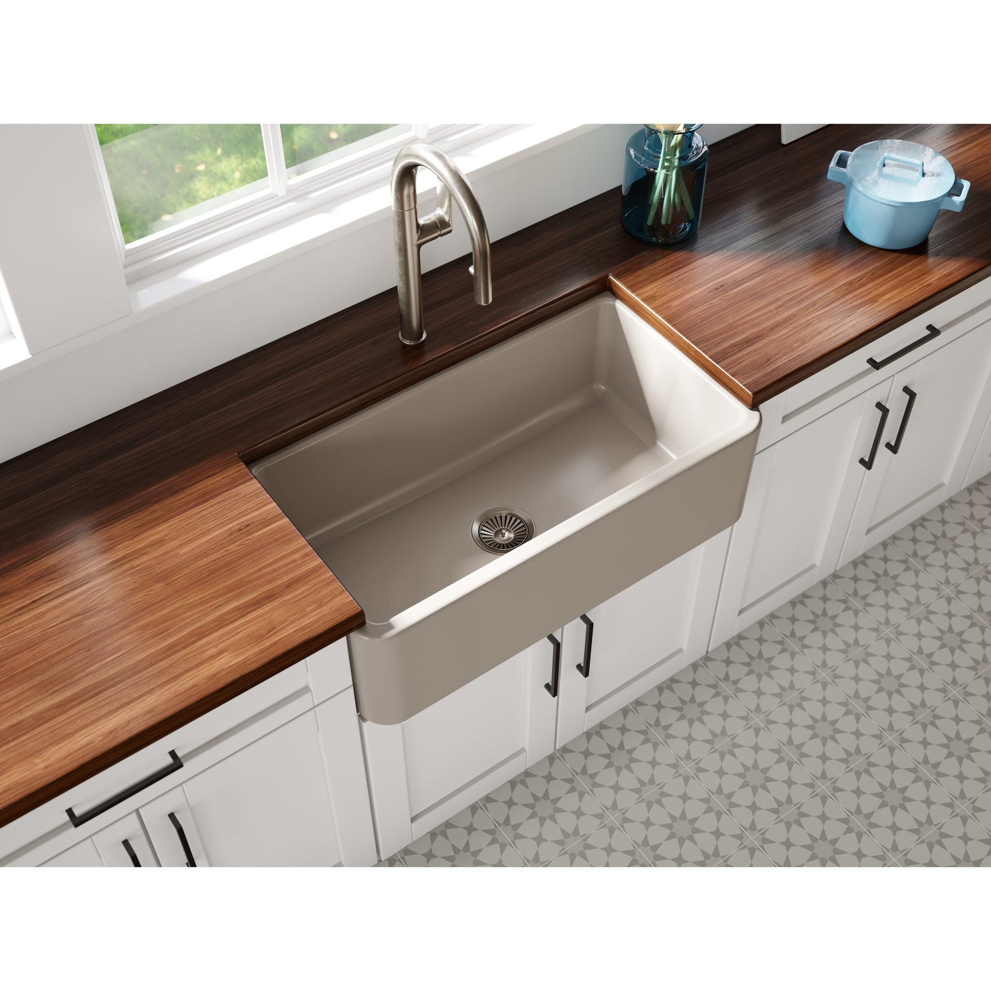 Fortis 33" x 18" Silver Flax Single Bowl Farmhouse Apron-Front Reversible Fireclay Rectangular Kitchen Sink