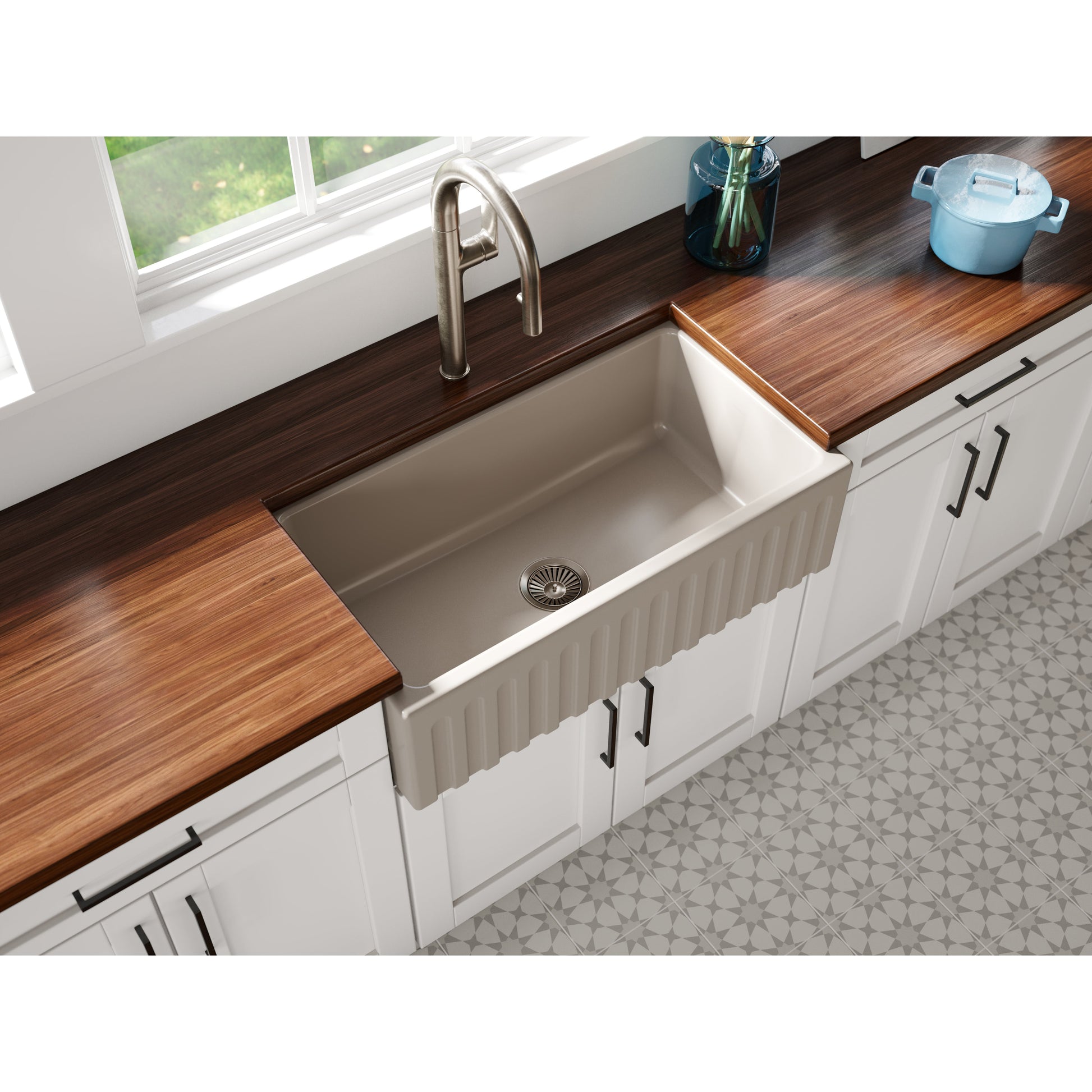 Fortis 33" x 18" Silver Flax Single Bowl Farmhouse Apron-Front Reversible Fireclay Rectangular Kitchen Sink