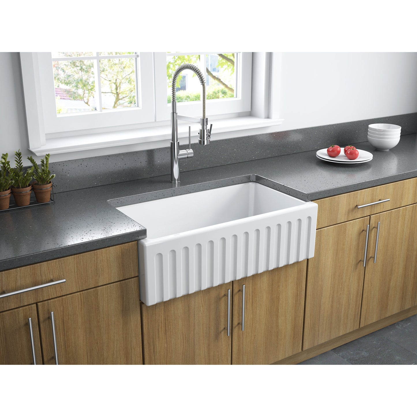 Fortis 33" x 18" Matte Black Single Bowl Farmhouse Apron-Front Reversible Fireclay Rectangular Kitchen Sink