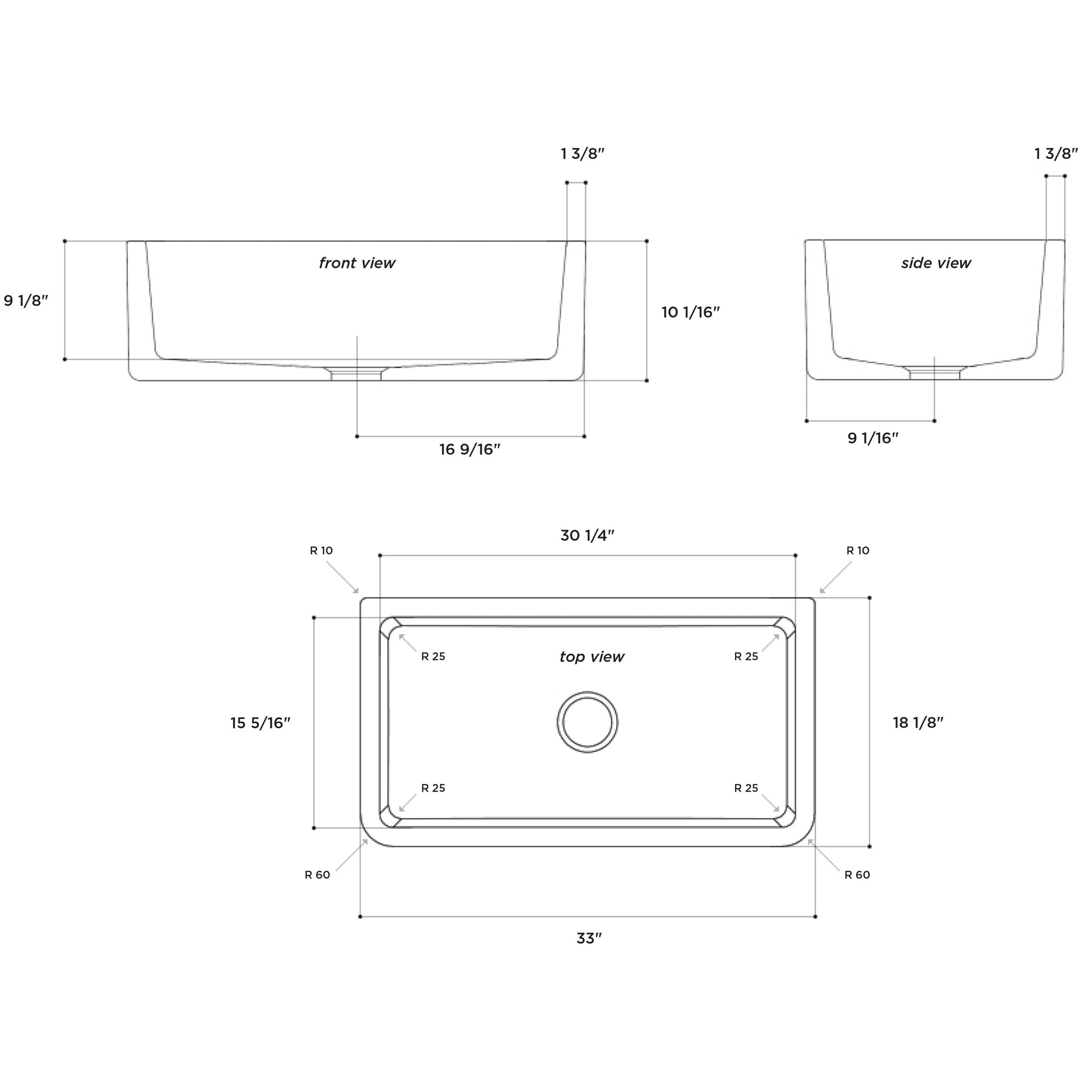 Fortis 33" x 18" Matte Black Single Bowl Farmhouse Apron-Front Reversible Fireclay Rectangular Kitchen Sink