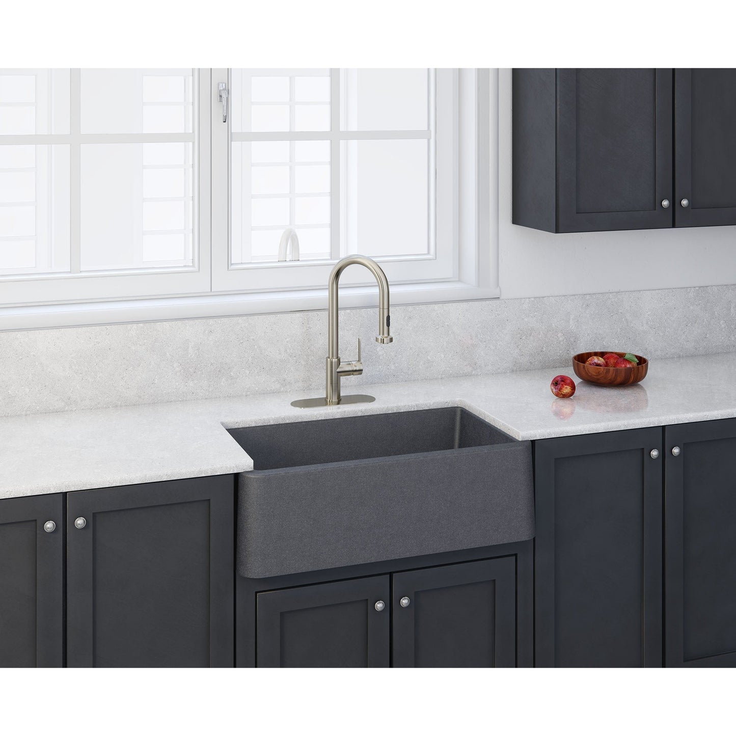 Fortis 33" x 19" Titanium Gray Single Bowl Apron Front Farmhouse Granite Kitchen Sink