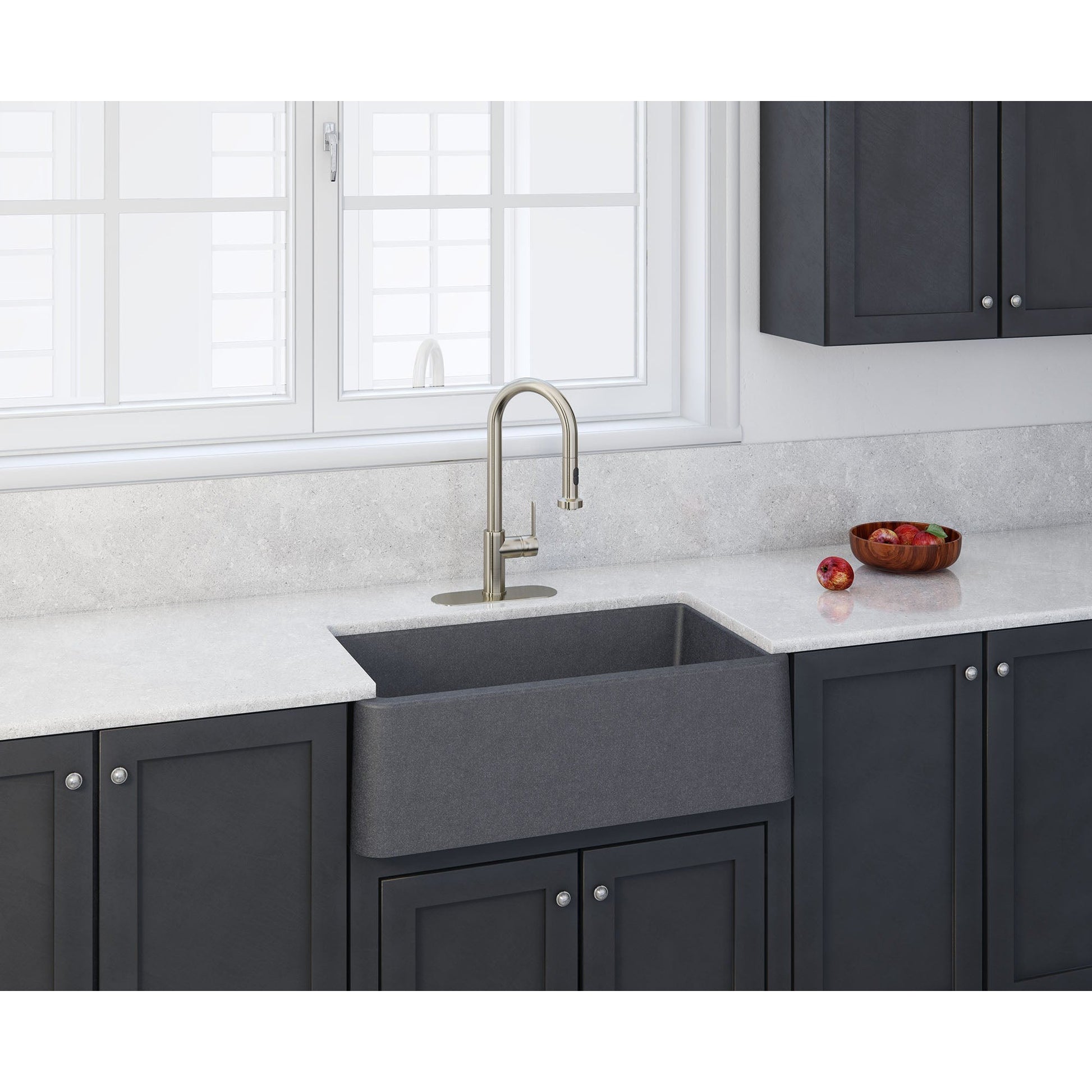 Fortis 33" x 19" Titanium Gray Single Bowl Apron Front Farmhouse Granite Kitchen Sink